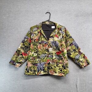 New‎ Identity Women Jacket Large Green Safari Print Blazer